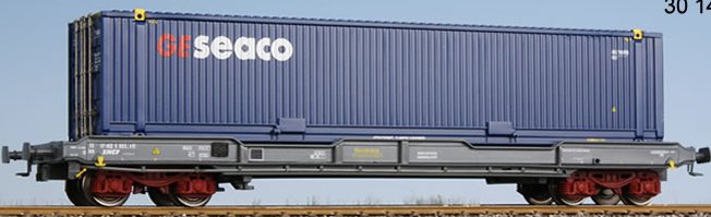 SNCF wagon charg� d'un  container  GE SEACO  ep V - 