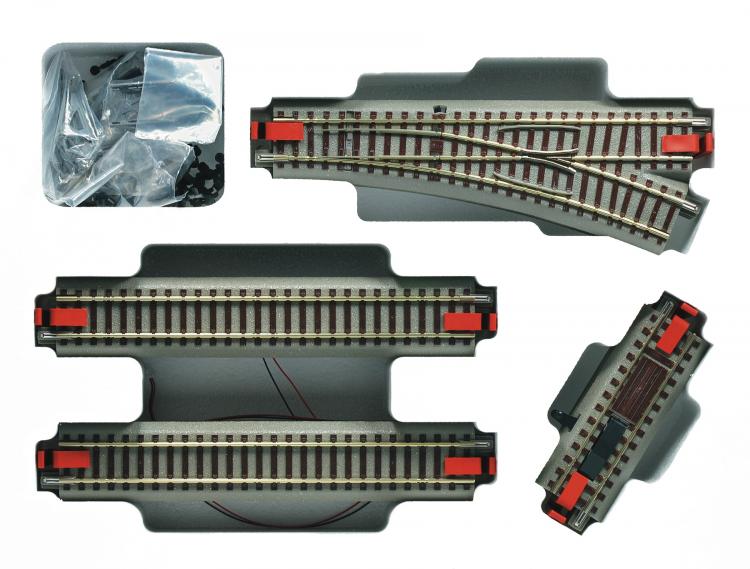 GeoLine set de voies avec aiguillages et dételeurs à commande digitale - Roco-accessoires