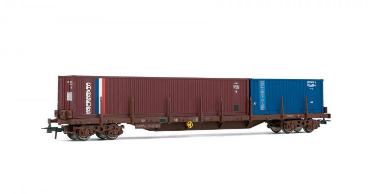 Wagon plat charg� de 2 containers - 