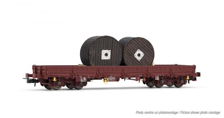 Wagon plat  bogies avec chargement de tourets de cbles   ep  IV - 