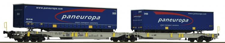 AAE wagon articul� charg� de 2 remorques � 3 essieux PANEUROPA - 