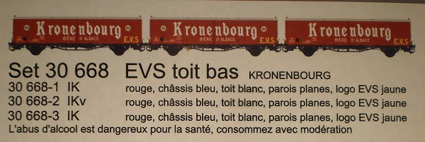 Coffret de 3 wagons EVS toit bas  KRONENBOURG   - 